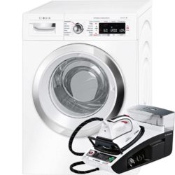 Bosch i-DOS WAWH8660GB A+++-30% 9kg 1400 Spin Home Connect Washing Machine in White & Bosch TDS4571GB i-Temp Steam Generator Bundle